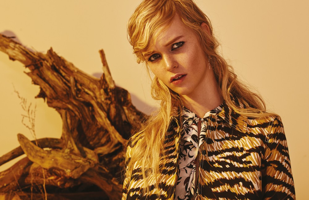 Coat / Celine, 119 Corbo Printed Blouse / A.L.C. Intermix Earring / Alynne Lavigne