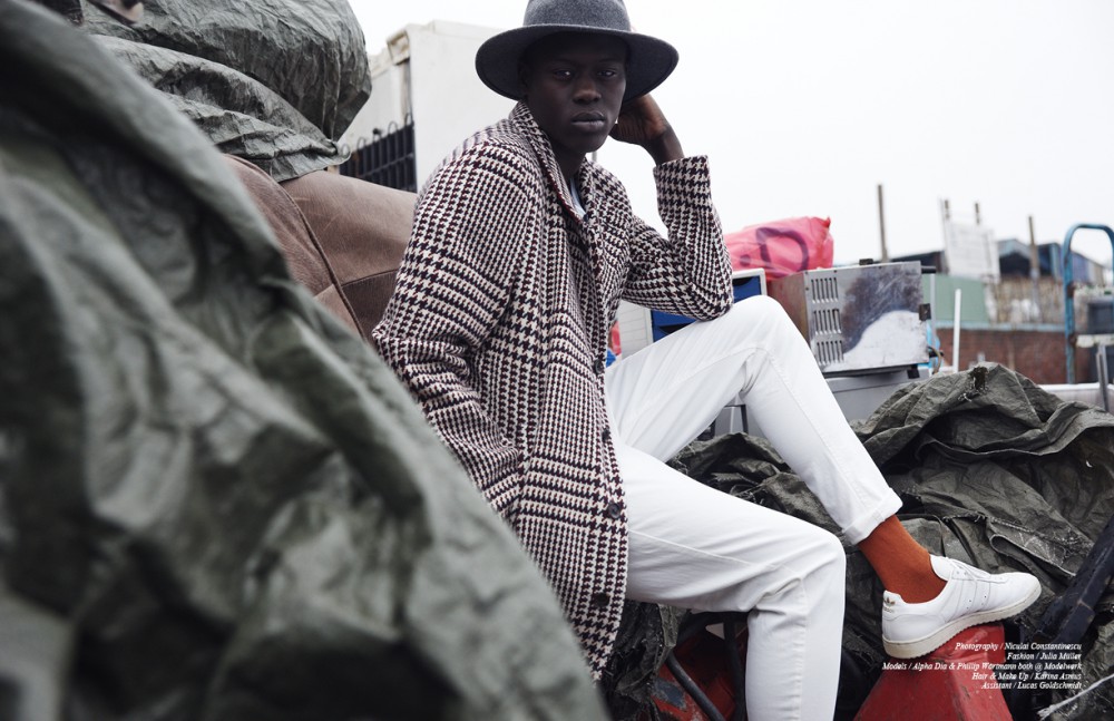 Alpha Dia @ Modelwerk wears Coat / Herr von Eden T-Shirt / JOSEPH Jeans / Versus Versace Socks / FALKE Trainers / adidas