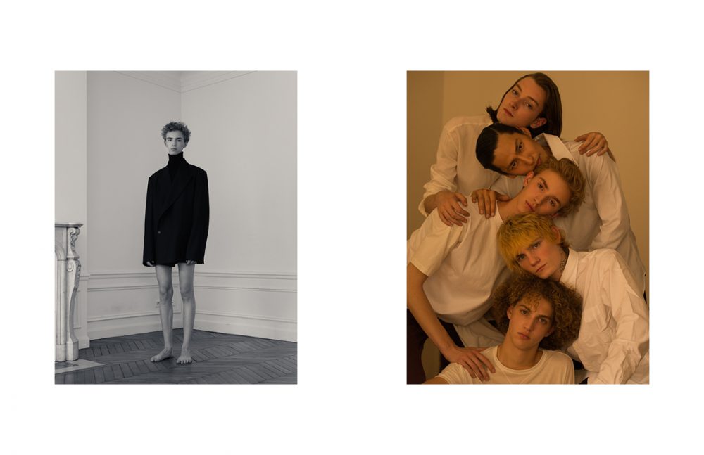 Thibault @Premium Models wears Turtleneck / COS Jacket / HED MAYNER Opposite Marin @Premium Models wears T-Shirt / Isabel Benenato Paul @Rockmen wears Shirt / UNIQLO Thibault @Premium Models wears T-Shirt / The White Briefs Trousers / COS Hiroki @DIVINE wears Shirt / agnès b Theo @Premium Models wears Shirt / Isabel Benenato