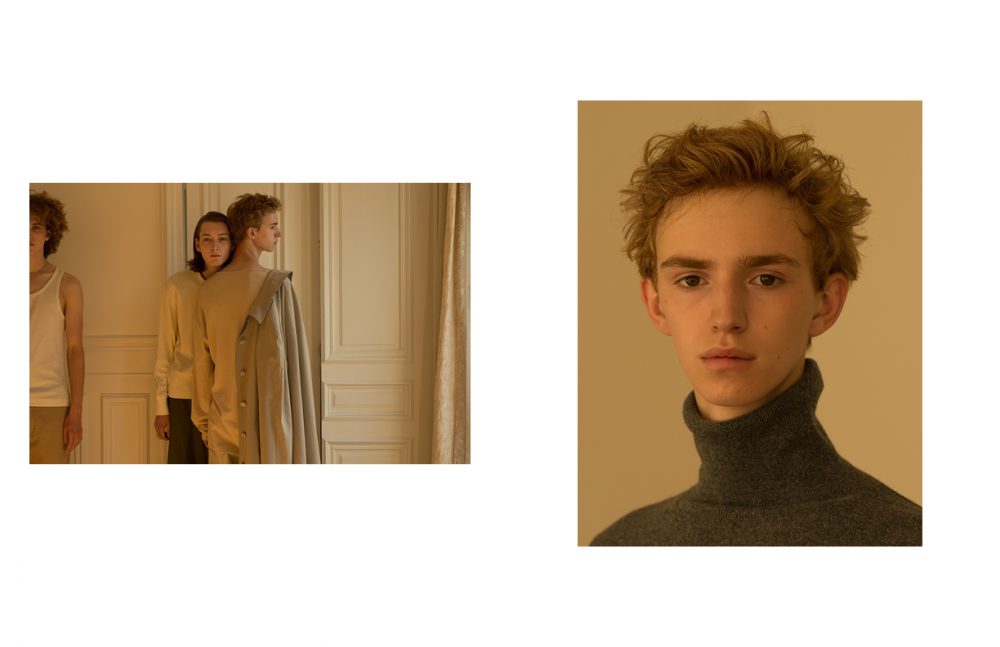 Thibault @Premium Models wears Jumper / HED MAYNER Trousers / Maison Kitsuné Coat / agnès b Theo @Premium Models wears Knitted Jumper / Maison Kitsuné Trousers / Études Studio Rings / Delphine-Charlotte Parmentier Marin @Premium Models wears Tank Top / The White Briefs Trousers / UNIQLO Necklace / Delphine-Charlotte Parmentier Opposite Thibault @Premium Models wears Turtleneck Jumper / Eric Bompard