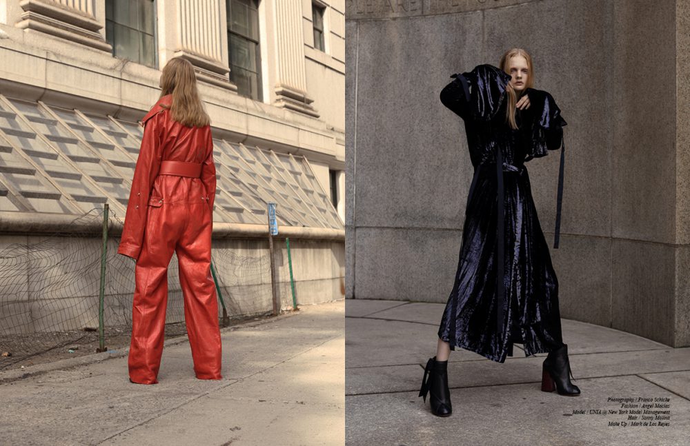 Jumpsuit, belt & boots / Acne Studios Opposite  Dress / Ellery