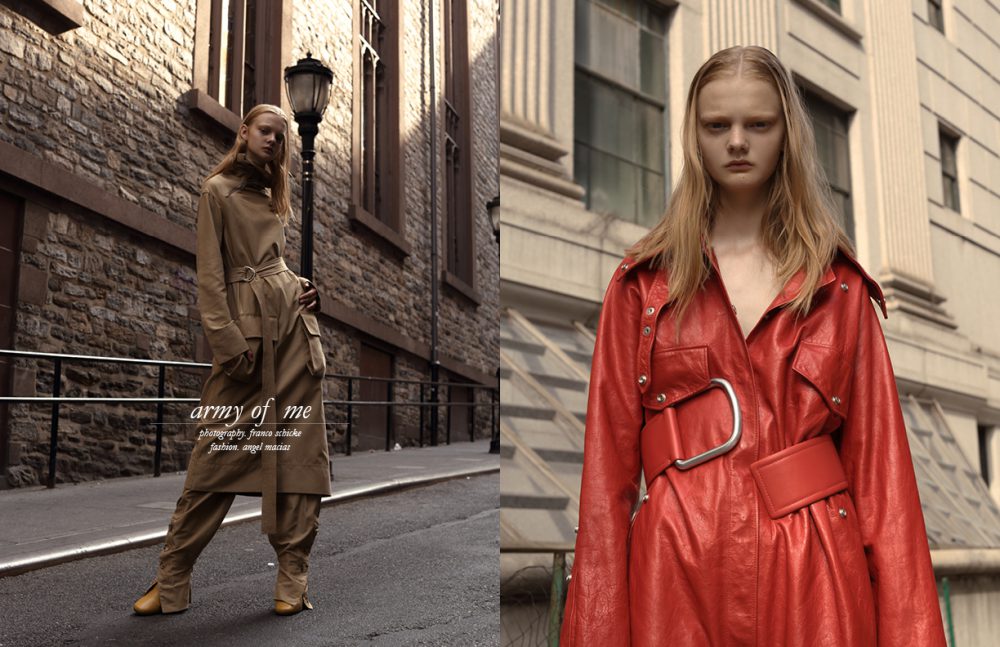 Dress, trousers & boots / Céline Opposite Jumpsuit & belt/ Acne Studios