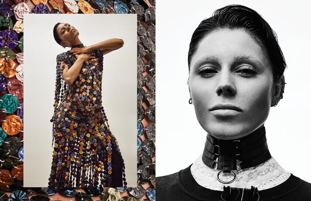 Left Dress / Rhys Ellis  Leg Harness / Bordelle Right T-Shirt / Dilara Findikoglu   Dress / Zeynep Kartal Choker / 