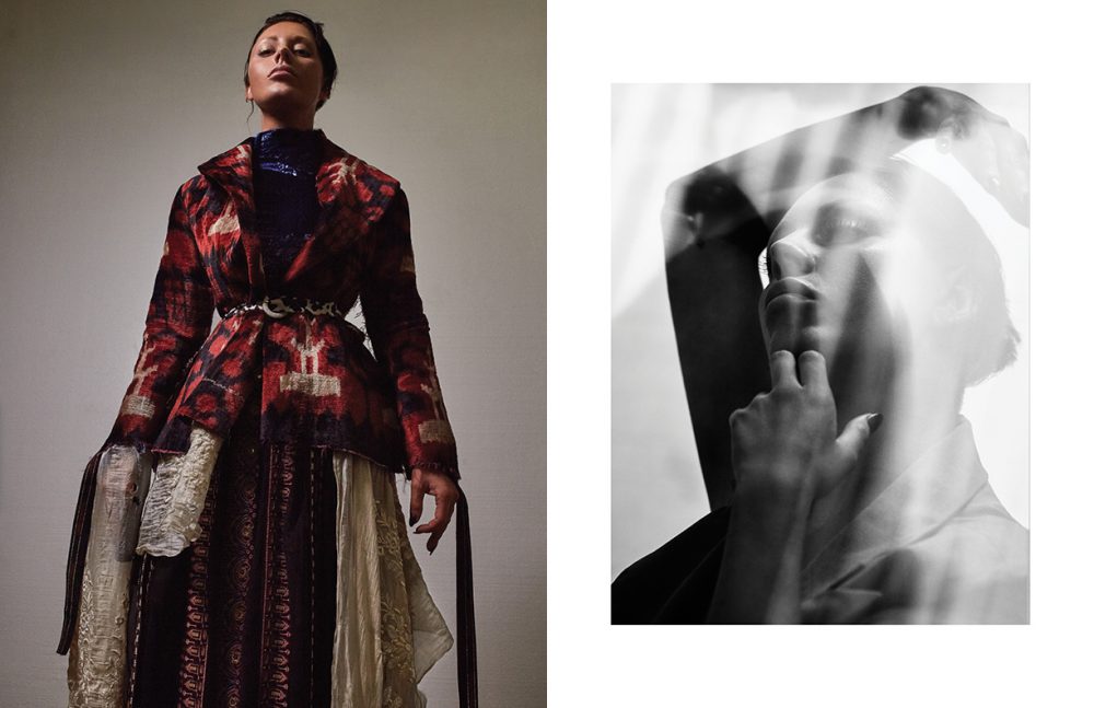 Left Blue Dress / Micol Ragni Skirt / Scotch & Soda Jacket / Dilara Findikoglu Belt / McQ by Alexander McQueen Right Dress / Marta Jakubowski