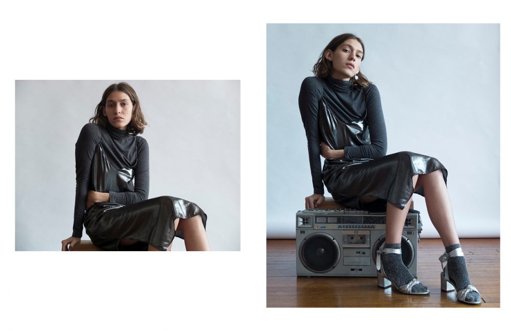 Turtleneck / H&M  Dress / Topshop  Earrings / Dior Opposite Turtleneck / H&M  Dress, shoes & socks / Topshop  Earrings / Dior