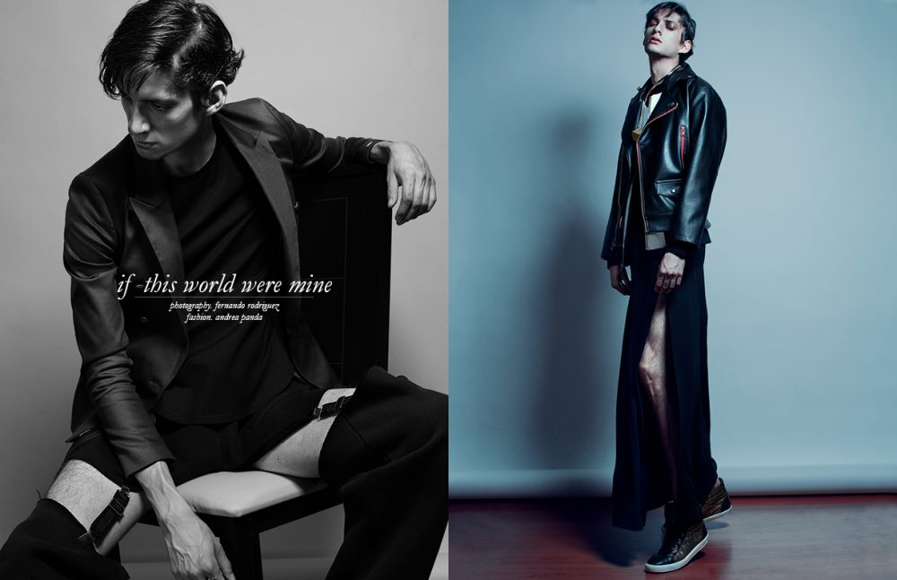 Shirt / Aldo Rendón  Coat / Tommy Hilfiger  Trousers / PUMA  Suspenders / American Apparel Opposite Dress / PUMA by Rihanna  Jacket / Blanca Ángulo  Leather Jacket / Apparel K  Necklace / Fernando Rodríguez  Trainers / Rabia
