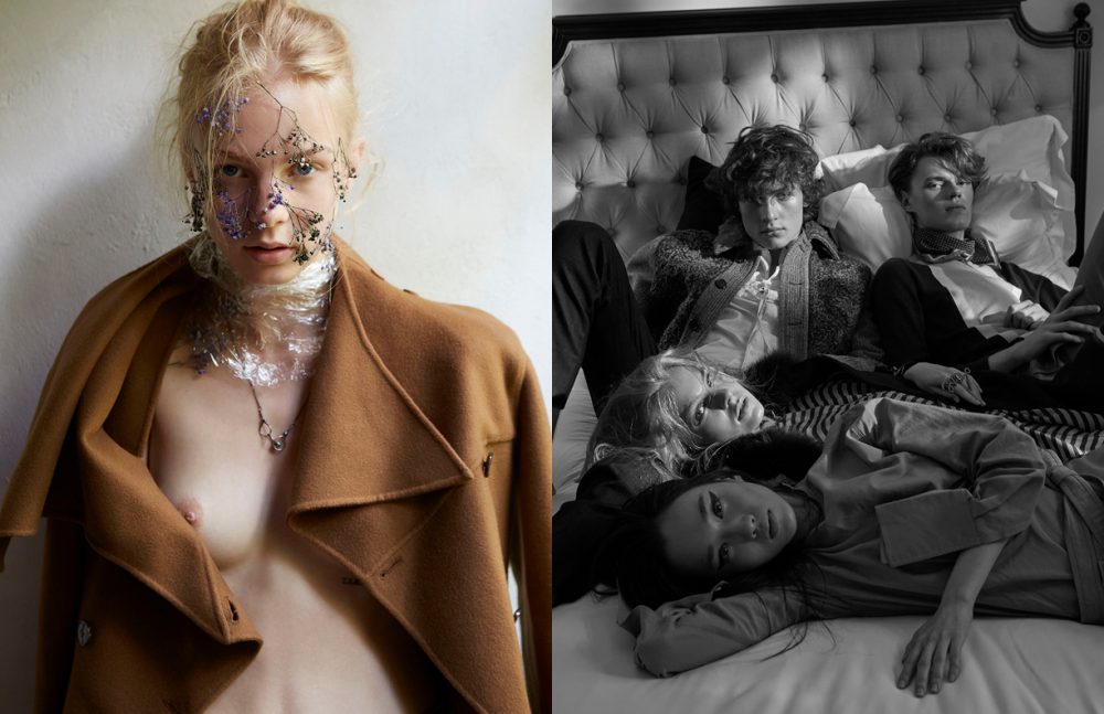 Coat / Dior Necklace / Missile Opposite Pat (bottom) @ Kiss Models Thailand wears Look / Céline Poly (lying next to Pat) @ WM Thailand wears Coat & Dress / Fendi Ring / Lanvin Armin (top left) @ WM Thailand wears Look / Prada Bogdan (top right) @ Clio Thailand wears Look / Hermès