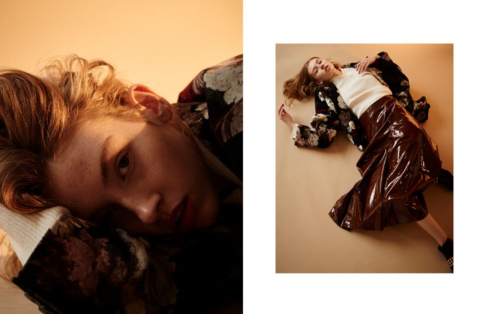 Coat / Preen by Thornton Bregazzi White Top / REJINA PYO Opposite Coat / Preen by Thornton Bregazzi White Top / REJINA PYO Skirt / JOSEPH Boots / Burberry