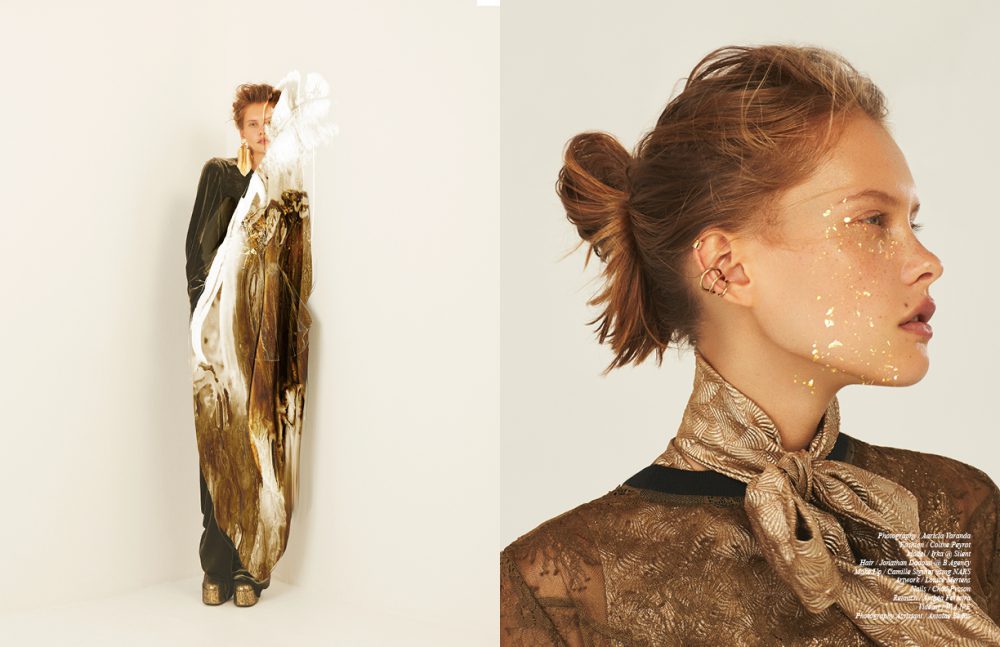 Gold Earrings / Saskia Diez PVC Maxi Earring / Véronique Leroy  Top & trousers / Sportmax  Sandals / Laurence Dacade Opposite Earrings / Saskia Diez  Lavallière Top / Max Mara  Lace Top / Dry Clean Only