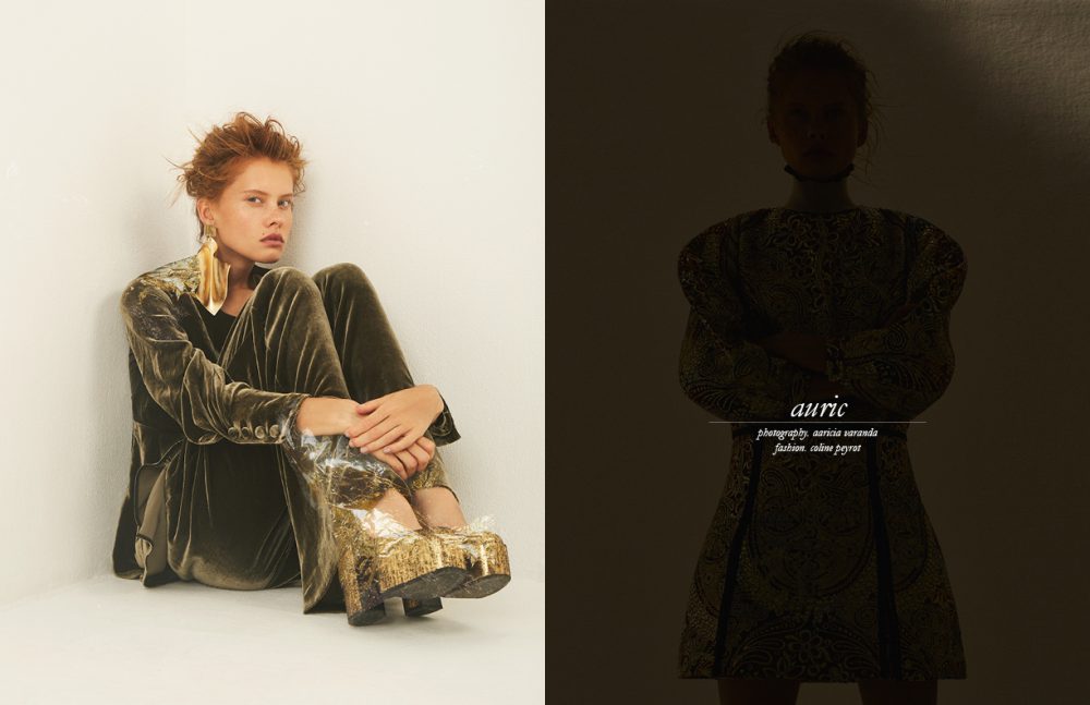 Gold Earrings / Saskia Diez PVC Maxi Earring / Véronique Leroy  Top & Trousers / Sportmax  Sandals / Laurence Dacade Opposite Turtleneck Top / Fendi  Embroidered Dress / Burberry Prorsum