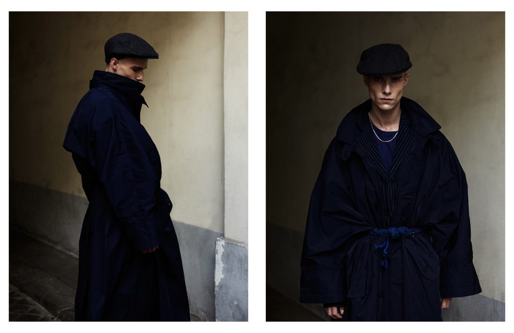 Hat / Agnès B FW16 Coat, Jacket, Belt & Trousers / Issey Miyake SS17 Opposite Hat / Agnès B FW16 Necklace / Vibe Harsloef Coat, Jacket, T-Shirt, Belt & Trousers / Issey Miyake SS17