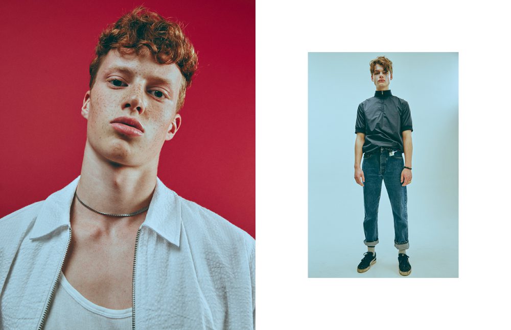 Necklace / Stylist’s Own Top / Calvin Klein Shirt / Topman Design Opposite Jumper / Marc Jacobs Jeans / Levi’s Socks / Calvin Klein Shoes / Camper