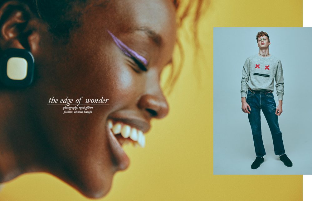 Earrings / Stylist’s Own Opposite Necklace / Stylist’s Own Jumper / Marc Jacobs Jeans / Levi’s Socks / Calvin Klein Shoes / Camper