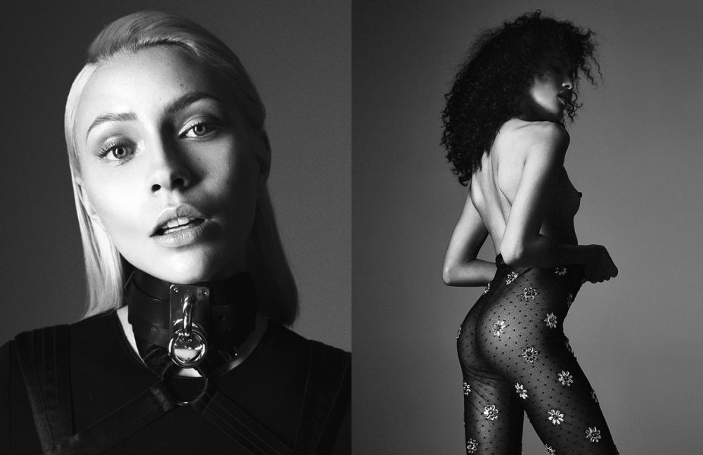 Gladys Brown wears Trousers / Moschino Charlie Siddick wears Body / ID SARRIERI Choker / ZANA BAYNE Bra / Bordelle