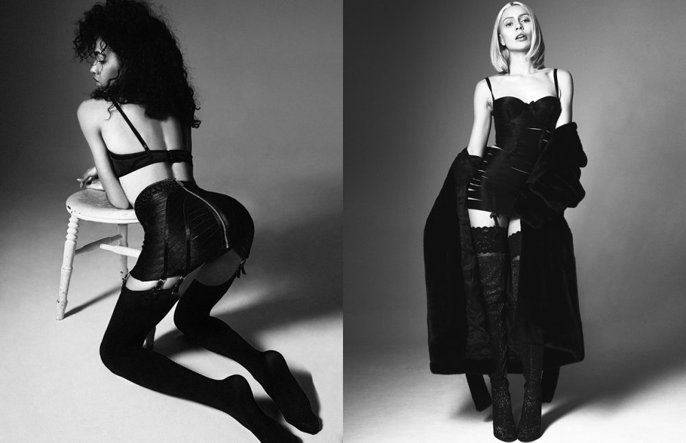 Gladys Brown wears Waspie / Bordelle Bra / Kiki de Montparnasse Stockings / Wolford Charlie Siddick wears Coat / WANDA NYLON Dress / Bordelle Stockings / Victoria Secrets Boots / Kurt Geiger