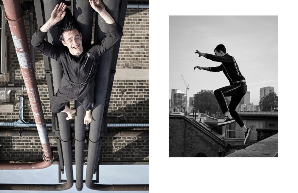 Jumpsuit / 3.1 Phillip Lim Opposite Suit / McQ Shoes / Converse