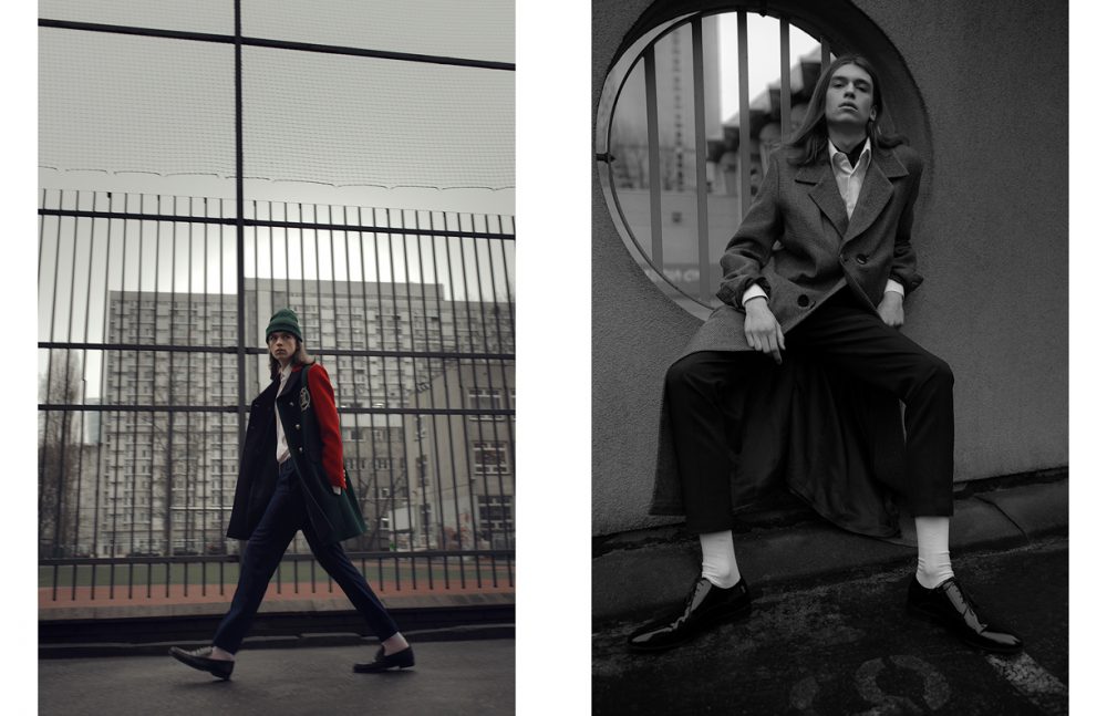 Coat / Moschino Shirt / Dolce & Gabbana (New Season)  Trousers / Berluti (New Season) Shoes / TOD’S (New Season) Opposite Coat / Slawek Brzezinski (New Season)  Shirt / Lanvin (New Season)  Scarf / Salvatore Ferragamo (New Season)  Trousers / Berluti (New Season)  Shoes / Giorgio Armani (New Season)